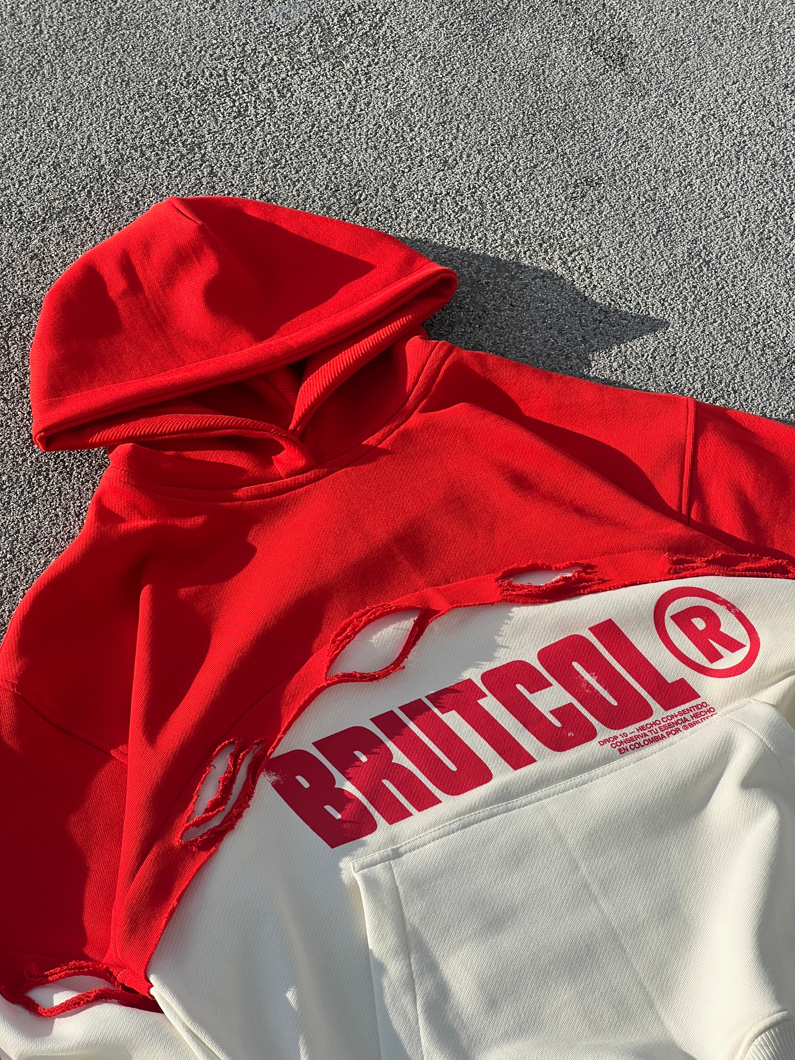 Hoodie Oversized Bicolor Brutcol® Rojo – Drop 10 Edición Limitada