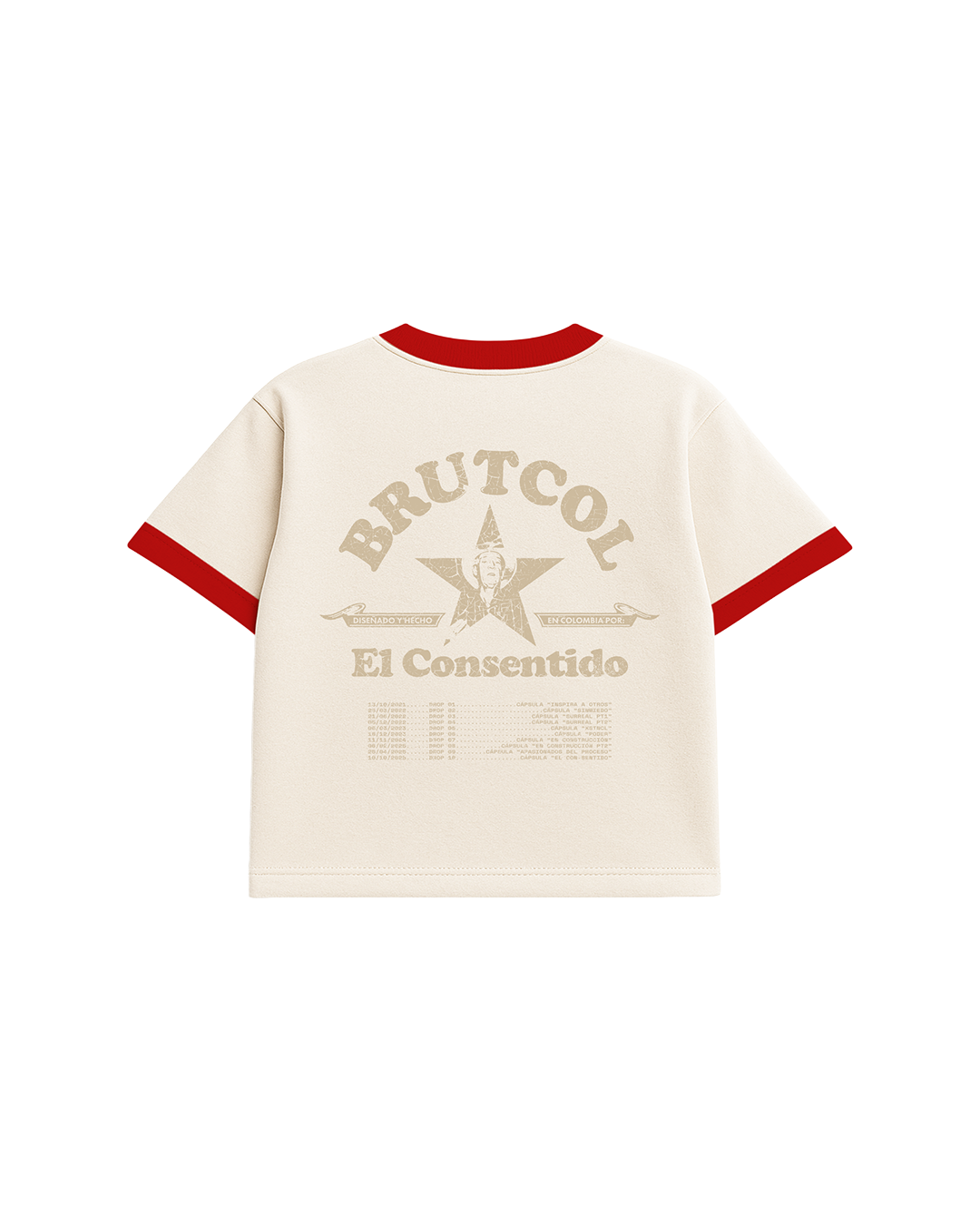 Camiseta Oversize Cropped Brutcol® Tour en el Con-sentido – Cuello Rojo