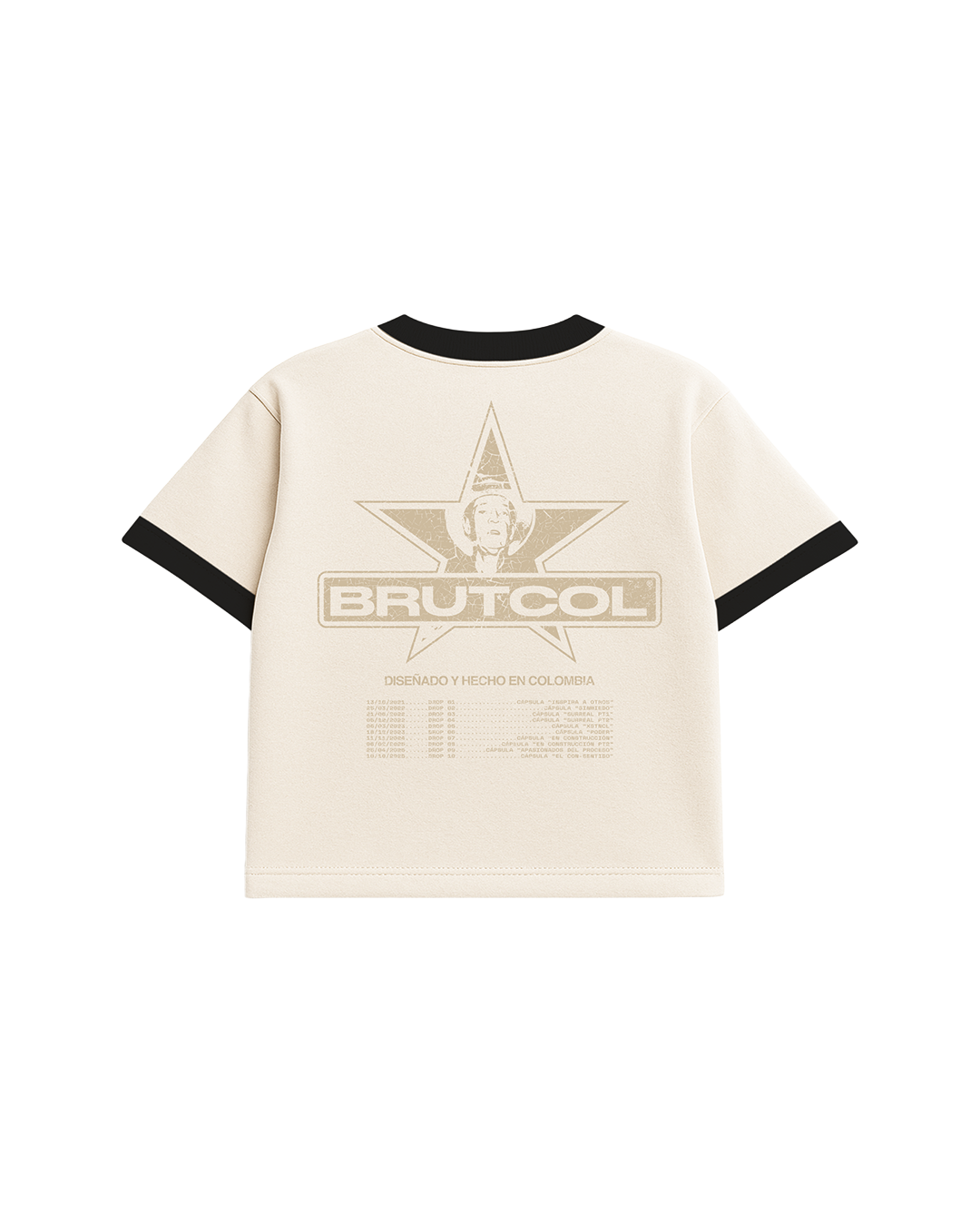 Camiseta Oversize Cropped Brutcol® Tour en el Con-sentido – Cuello Negro