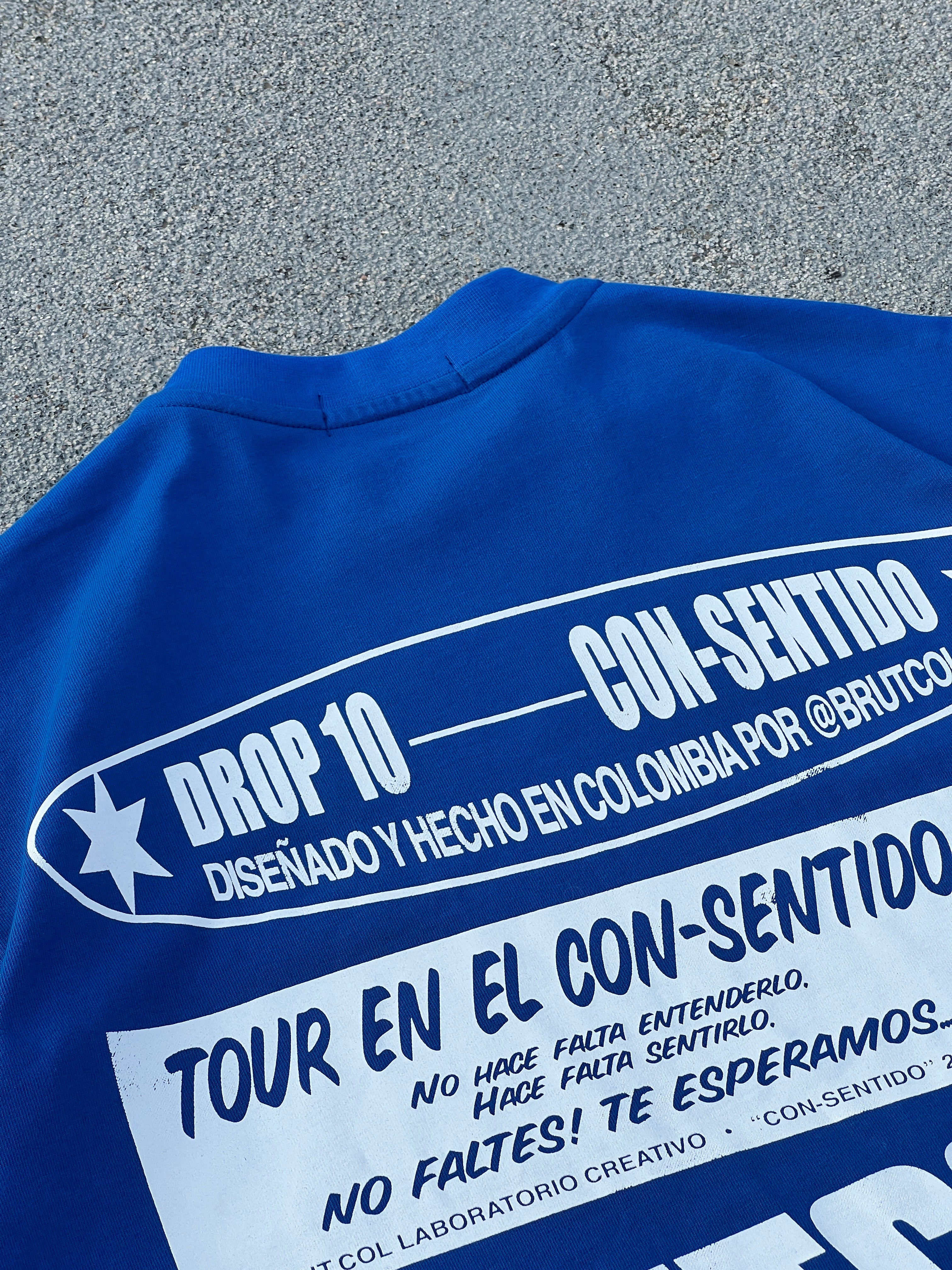 Camiseta Oversize Cropped Brutcol® “Tour en el Con-sentido” Azul – Edición Limitada Drop 10
