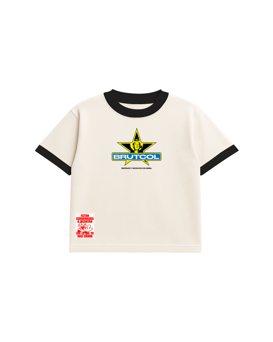 Camiseta Oversize Cropped Brutcol® Tour en el Con-sentido – Cuello Negro