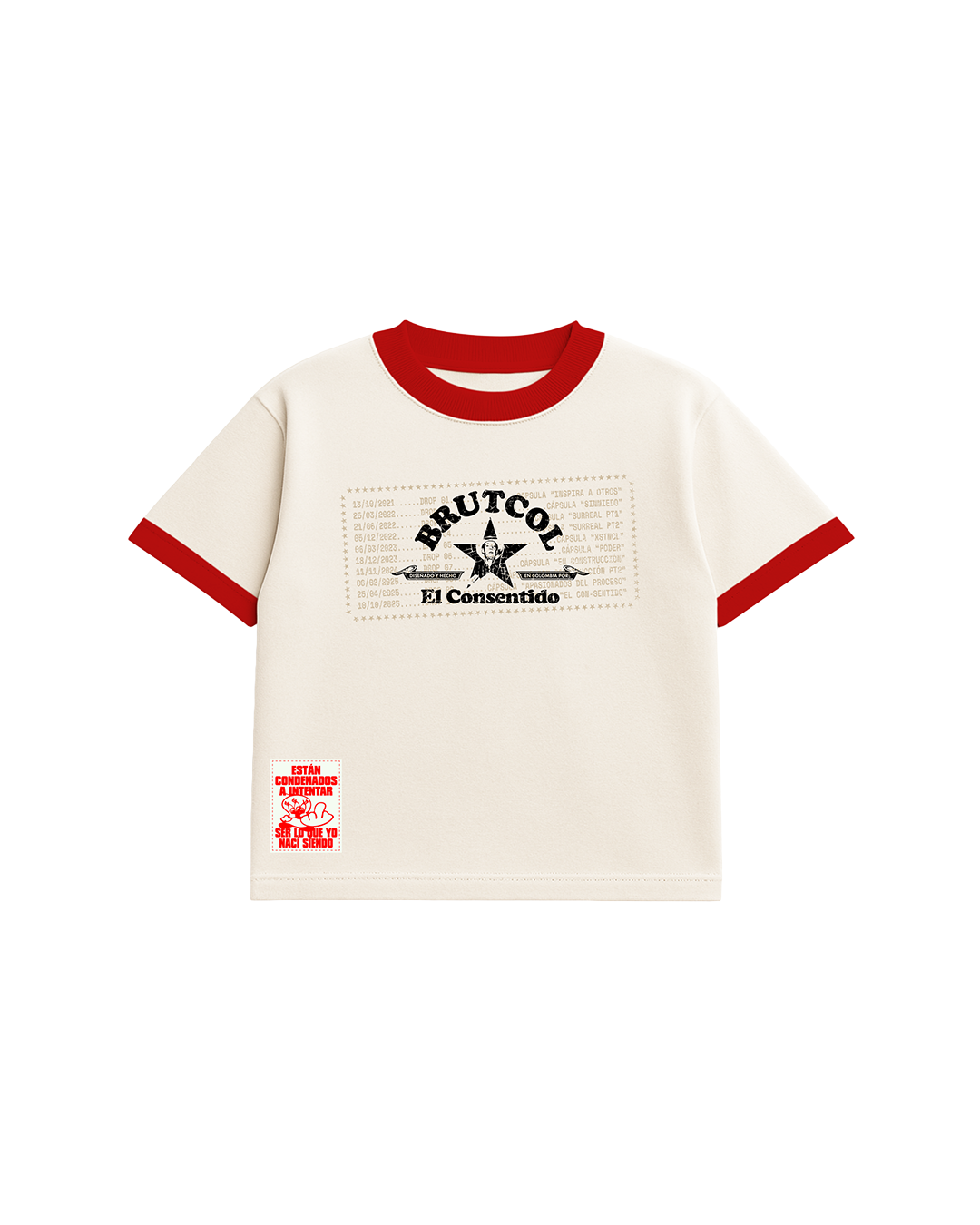 Camiseta Oversize Cropped Brutcol® Tour en el Con-sentido – Cuello Rojo