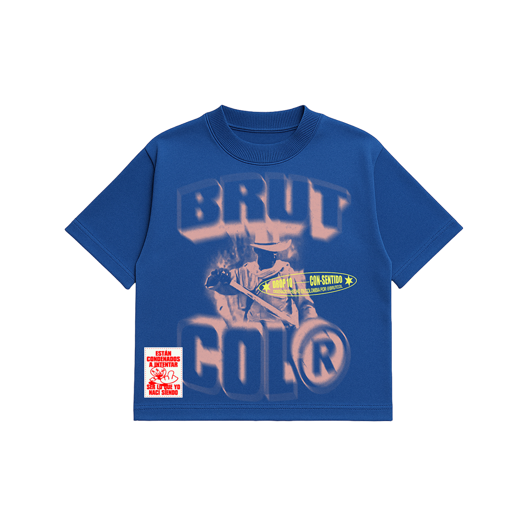 Camiseta Oversize Cropped Brutcol® “Conserva tu Esencia” Azul – Edición Limitada Drop 10
