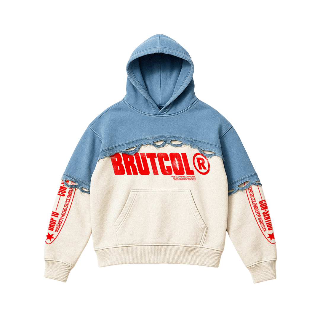 Hoodie Bicolor Brutcol® “Drop 10” Azul – Edición Limitada