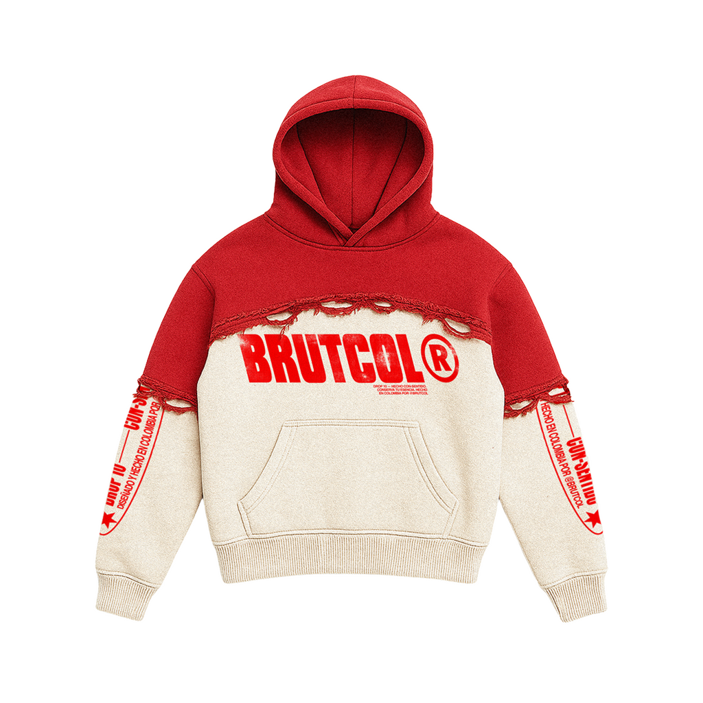 Hoodie Oversized Bicolor Brutcol® Rojo – Drop 10 Edición Limitada