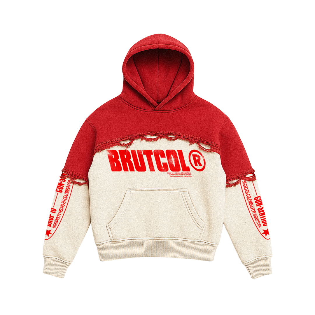 Hoodie Oversized Bicolor Brutcol® Rojo – Drop 10 Edición Limitada