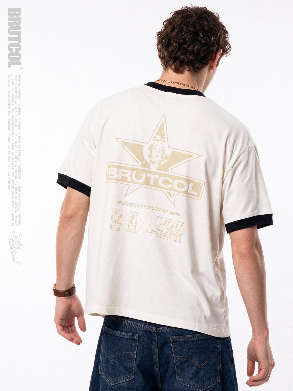 Camiseta Oversize Cropped Brutcol® Tour en el Con-sentido – Cuello Negro