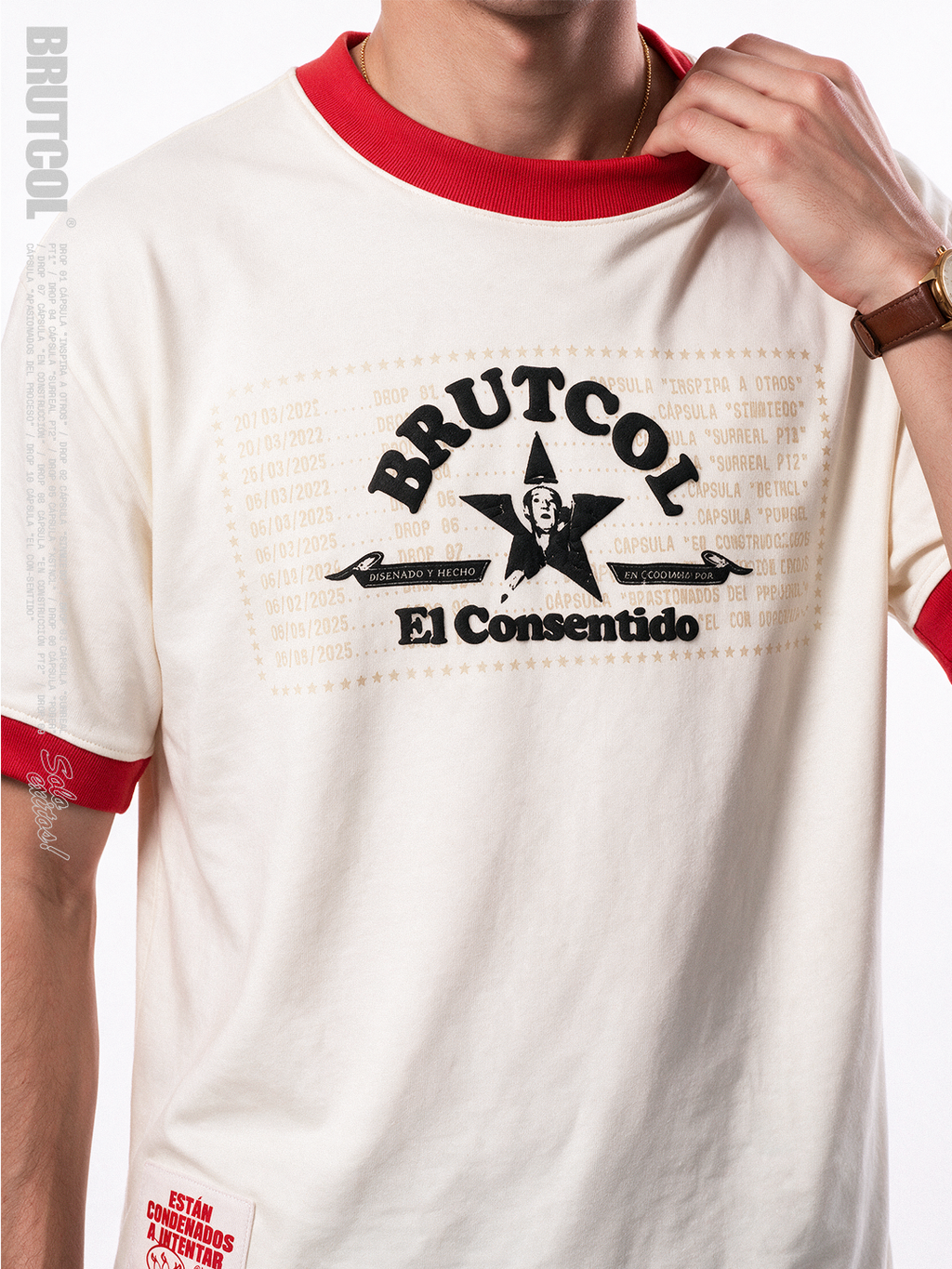 Camiseta Oversize Cropped Brutcol® Tour en el Con-sentido – Cuello Rojo